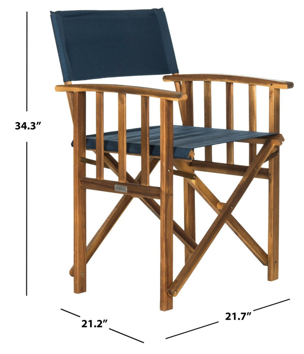 Safavieh LAGUNA Director Chairs - Set of 2 Stylish Outdoor Seating in Durable Eco-Friendly Design, Perfect for Entertaining Natural / Navy PAT7004E-SET2