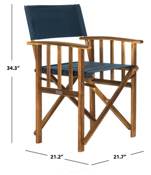 Safavieh LAGUNA Director Chairs - Set of 2 Stylish Outdoor Seating in Durable Eco-Friendly Design, Perfect for Entertaining Natural / Navy PAT7004E-SET2