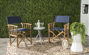 Safavieh LAGUNA Director Chairs - Set of 2 Stylish Outdoor Seating in Durable Eco-Friendly Design, Perfect for Entertaining Natural / Navy PAT7004E-SET2
