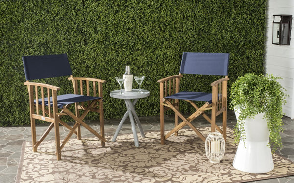 Safavieh LAGUNA Director Chairs - Set of 2 Stylish Outdoor Seating in Durable Eco-Friendly Design, Perfect for Entertaining Natural / Navy PAT7004E-SET2