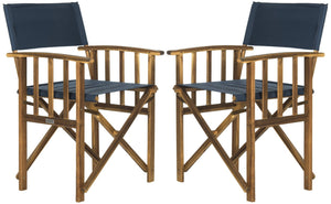 Safavieh LAGUNA Director Chairs - Set of 2 Stylish Outdoor Seating in Durable Eco-Friendly Design, Perfect for Entertaining Natural / Navy PAT7004E-SET2
