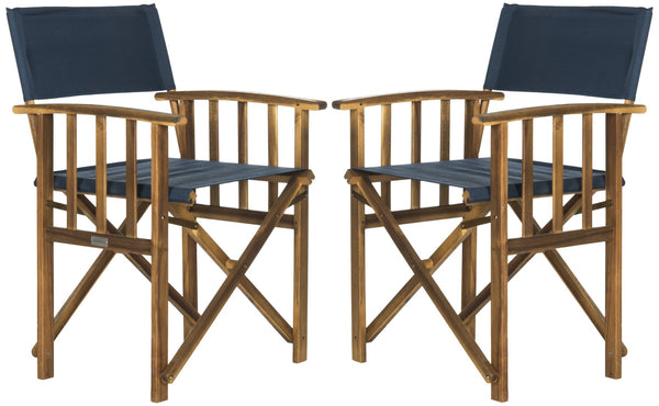 Safavieh LAGUNA Director Chairs - Set of 2 Stylish Outdoor Seating in Durable Eco-Friendly Design, Perfect for Entertaining Natural / Navy PAT7004E-SET2