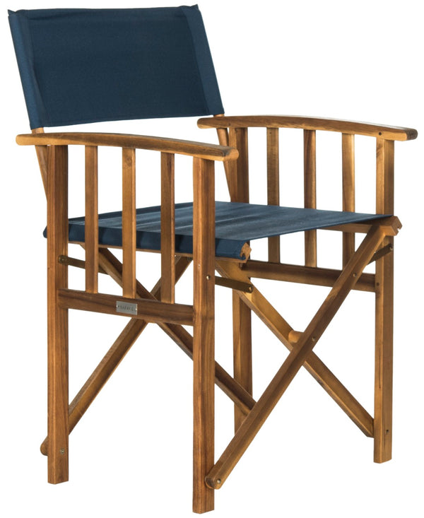 Safavieh LAGUNA Director Chairs - Set of 2 Stylish Outdoor Seating in Durable Eco-Friendly Design, Perfect for Entertaining Natural / Navy PAT7004E-SET2
