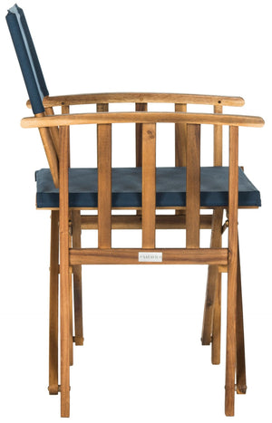 Safavieh LAGUNA Director Chairs - Set of 2 Stylish Outdoor Seating in Durable Eco-Friendly Design, Perfect for Entertaining Natural / Navy PAT7004E-SET2