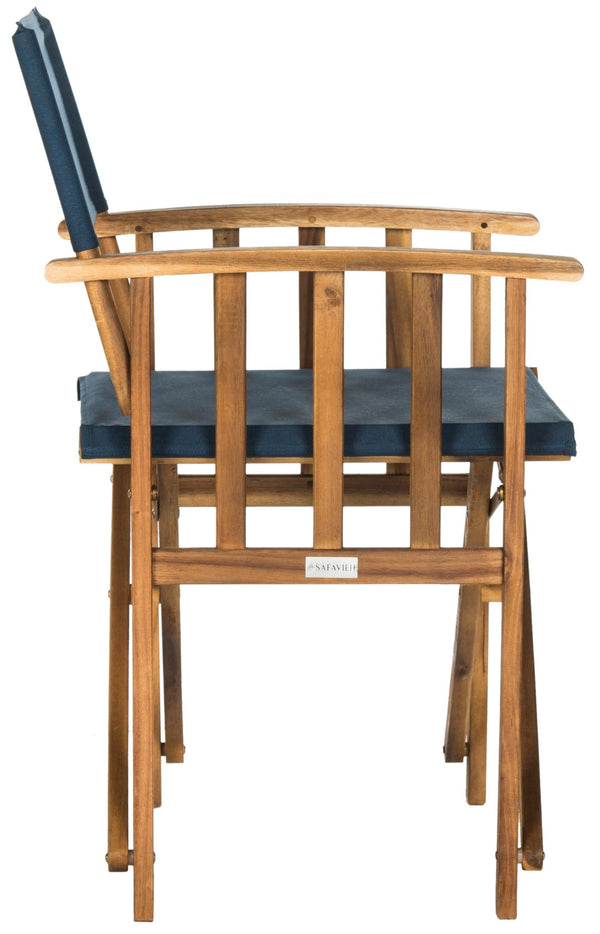 Safavieh LAGUNA Director Chairs - Set of 2 Stylish Outdoor Seating in Durable Eco-Friendly Design, Perfect for Entertaining Natural / Navy PAT7004E-SET2
