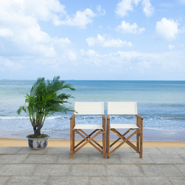 Safavieh LAGUNA Director Chairs - Set of 2 Stylish Outdoor Seating in Durable Eco-Friendly Design, Perfect for Entertaining Natural / Beige PAT7004F-SET2