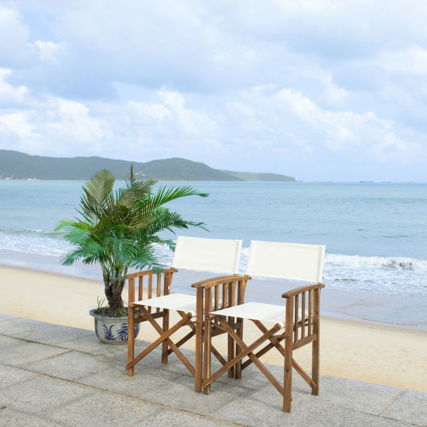 Safavieh LAGUNA Director Chairs - Set of 2 Stylish Outdoor Seating in Durable Eco-Friendly Design, Perfect for Entertaining Natural / Beige PAT7004F-SET2
