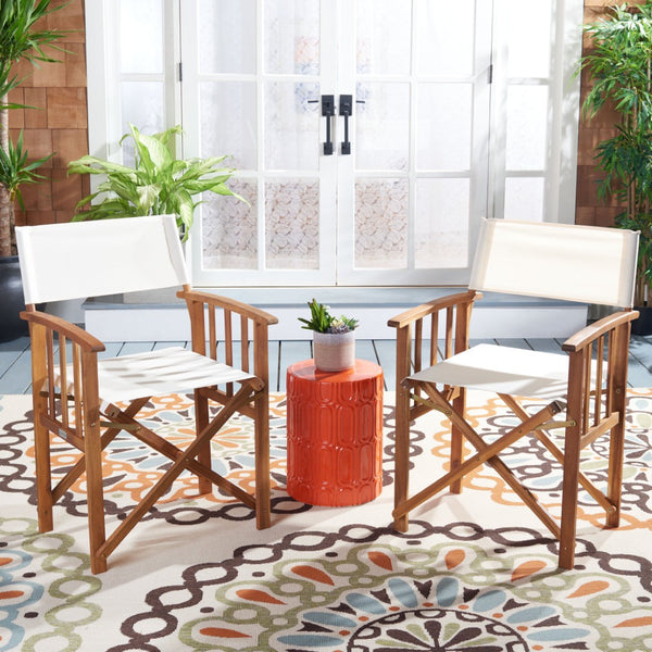 Safavieh LAGUNA Director Chairs - Set of 2 Stylish Outdoor Seating in Durable Eco-Friendly Design, Perfect for Entertaining Natural / Beige PAT7004F-SET2