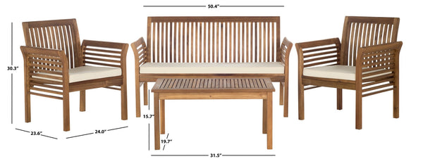 Safavieh CARSON 4-Piece Outdoor Furniture Set: Modern Scandinavian Design with Comfortable Cushions Natural / Beige PAT7005A
