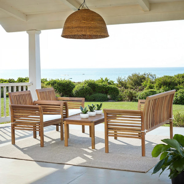 Safavieh CARSON 4-Piece Outdoor Furniture Set: Modern Scandinavian Design with Comfortable Cushions Natural / Beige PAT7005A