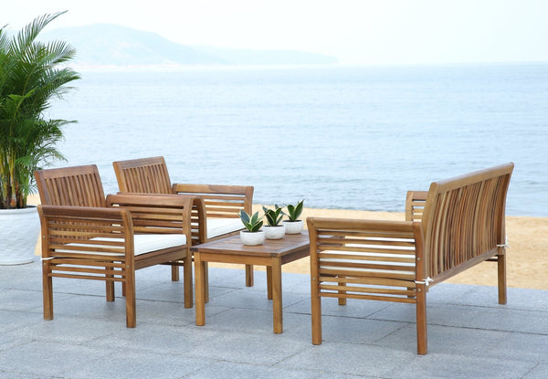 Safavieh CARSON 4-Piece Outdoor Furniture Set: Modern Scandinavian Design with Comfortable Cushions Natural / Beige PAT7005A
