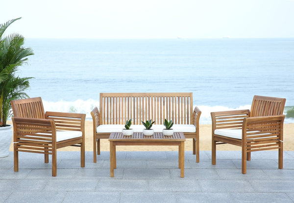 Safavieh CARSON 4-Piece Outdoor Furniture Set: Modern Scandinavian Design with Comfortable Cushions Natural / Beige PAT7005A