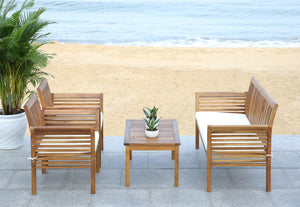 Safavieh CARSON 4-Piece Outdoor Furniture Set: Modern Scandinavian Design with Comfortable Cushions Natural / Beige PAT7005A