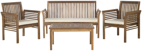 Safavieh CARSON 4-Piece Outdoor Furniture Set: Modern Scandinavian Design with Comfortable Cushions Natural / Beige PAT7005A