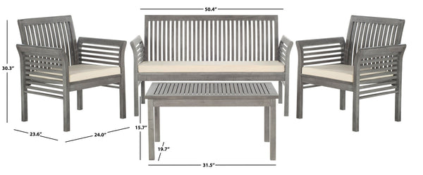 Safavieh CARSON 4-Piece Outdoor Furniture Set: Modern Scandinavian Design with Comfortable Cushions Grey / Beige PAT7005B