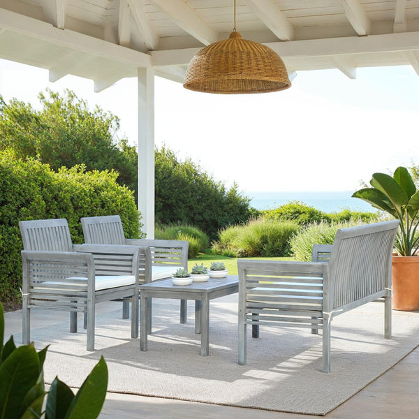 Safavieh CARSON 4-Piece Outdoor Furniture Set: Modern Scandinavian Design with Comfortable Cushions Grey / Beige PAT7005B