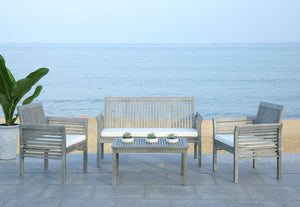 Safavieh CARSON 4-Piece Outdoor Furniture Set: Modern Scandinavian Design with Comfortable Cushions Grey / Beige PAT7005B