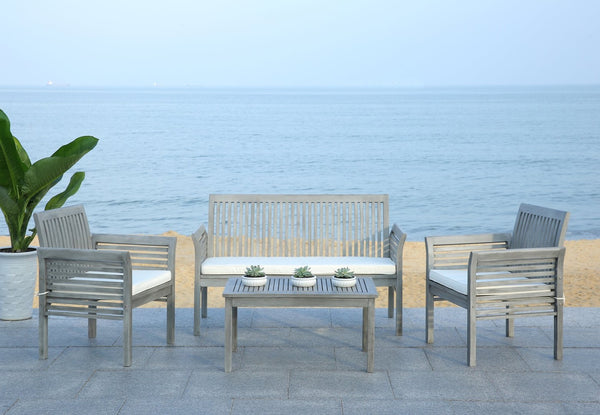 Safavieh CARSON 4-Piece Outdoor Furniture Set: Modern Scandinavian Design with Comfortable Cushions Grey / Beige PAT7005B