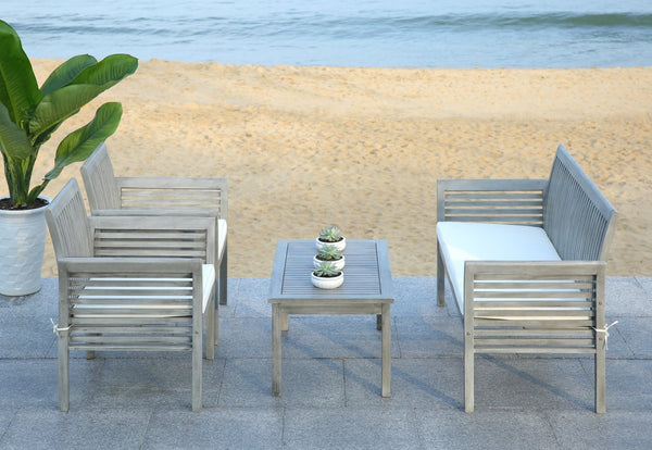 Safavieh CARSON 4-Piece Outdoor Furniture Set: Modern Scandinavian Design with Comfortable Cushions Grey / Beige PAT7005B