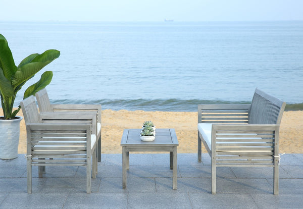 Safavieh CARSON 4-Piece Outdoor Furniture Set: Modern Scandinavian Design with Comfortable Cushions Grey / Beige PAT7005B