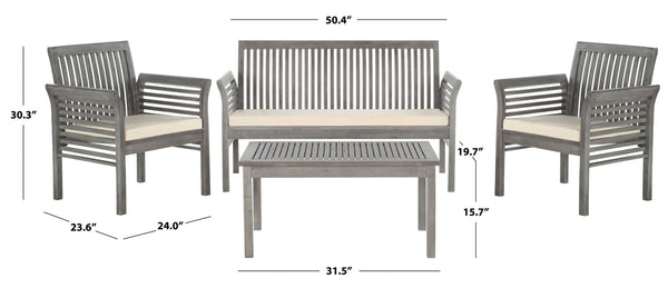 Safavieh CARSON 4-Piece Outdoor Furniture Set: Modern Scandinavian Design with Comfortable Cushions Grey / Beige PAT7005B