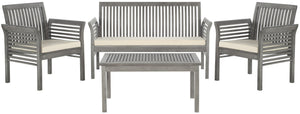 Safavieh CARSON 4-Piece Outdoor Furniture Set: Modern Scandinavian Design with Comfortable Cushions Grey / Beige PAT7005B