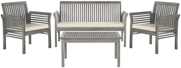 Safavieh CARSON 4-Piece Outdoor Furniture Set: Modern Scandinavian Design with Comfortable Cushions Grey / Beige PAT7005B