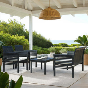 Safavieh CARSON 4-Piece Outdoor Furniture Set: Modern Scandinavian Design with Comfortable Cushions Black / Beige PAT7005C