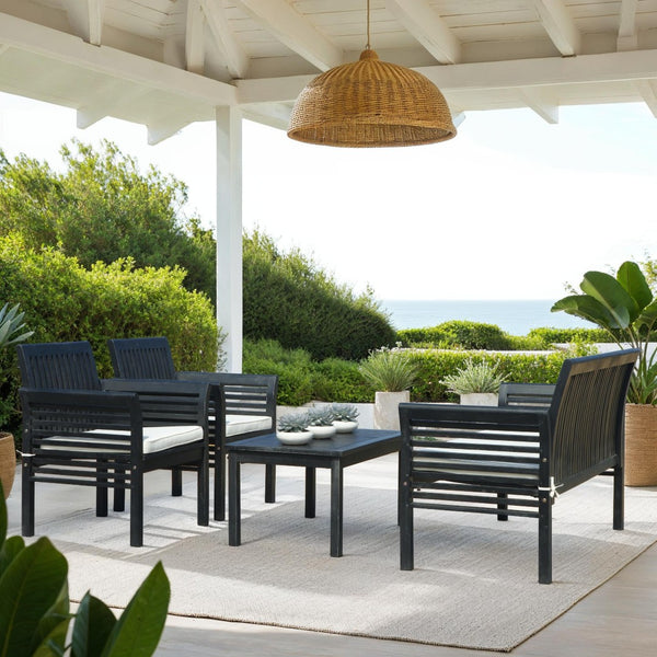 Safavieh CARSON 4-Piece Outdoor Furniture Set: Modern Scandinavian Design with Comfortable Cushions Black / Beige PAT7005C
