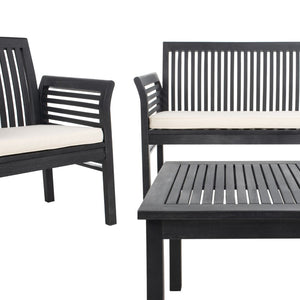 Safavieh CARSON 4-Piece Outdoor Furniture Set: Modern Scandinavian Design with Comfortable Cushions Black / Beige PAT7005C