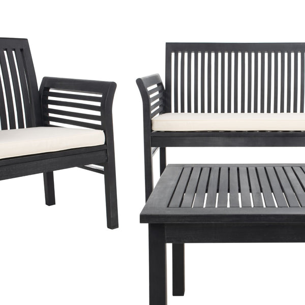 Safavieh CARSON 4-Piece Outdoor Furniture Set: Modern Scandinavian Design with Comfortable Cushions Black / Beige PAT7005C