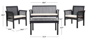 Safavieh CARSON 4-Piece Outdoor Furniture Set: Modern Scandinavian Design with Comfortable Cushions Black / Beige PAT7005C