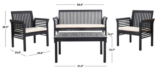Safavieh CARSON 4-Piece Outdoor Furniture Set: Modern Scandinavian Design with Comfortable Cushions Black / Beige PAT7005C