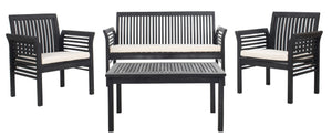 Safavieh CARSON 4-Piece Outdoor Furniture Set: Modern Scandinavian Design with Comfortable Cushions Black / Beige PAT7005C