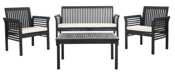 Safavieh CARSON 4-Piece Outdoor Furniture Set: Modern Scandinavian Design with Comfortable Cushions Black / Beige PAT7005C