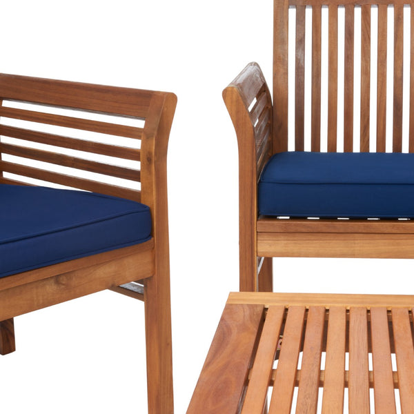 Safavieh CARSON 4-Piece Outdoor Furniture Set: Modern Scandinavian Design with Comfortable Cushions Natural / Navy PAT7005D