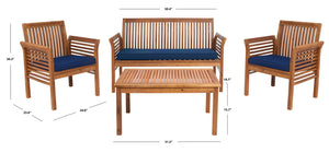 Safavieh CARSON 4-Piece Outdoor Furniture Set: Modern Scandinavian Design with Comfortable Cushions Natural / Navy PAT7005D