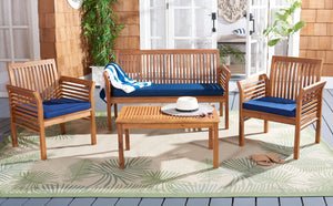 Safavieh CARSON 4-Piece Outdoor Furniture Set: Modern Scandinavian Design with Comfortable Cushions Natural / Navy PAT7005D