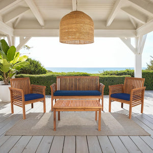 Safavieh CARSON 4-Piece Outdoor Furniture Set: Modern Scandinavian Design with Comfortable Cushions Natural / Navy PAT7005D