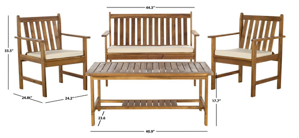 Safavieh BURBANK 4-Piece Outdoor Seating Set with Weather-Resistant Cushions for Stylish Patio Living Natural / Beige PAT7006A