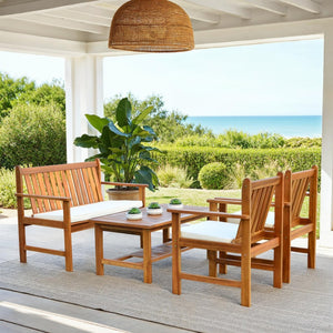 Safavieh BURBANK 4-Piece Outdoor Seating Set with Weather-Resistant Cushions for Stylish Patio Living Natural / Beige PAT7006A