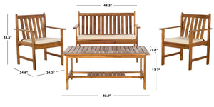 Safavieh BURBANK 4-Piece Outdoor Seating Set with Weather-Resistant Cushions for Stylish Patio Living Natural / Beige PAT7006A