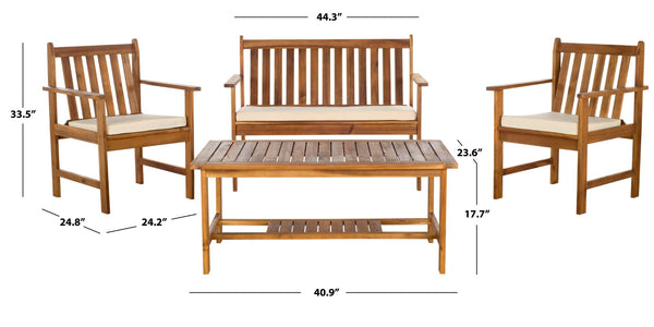 Safavieh BURBANK 4-Piece Outdoor Seating Set with Weather-Resistant Cushions for Stylish Patio Living Natural / Beige PAT7006A