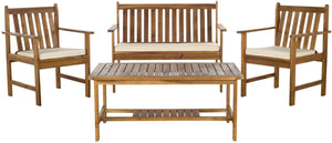 Safavieh BURBANK 4-Piece Outdoor Seating Set with Weather-Resistant Cushions for Stylish Patio Living Natural / Beige PAT7006A