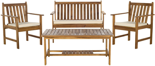 Safavieh BURBANK 4-Piece Outdoor Seating Set with Weather-Resistant Cushions for Stylish Patio Living Natural / Beige PAT7006A