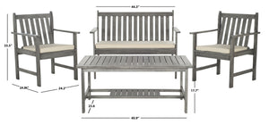 Safavieh BURBANK 4-Piece Outdoor Seating Set with Weather-Resistant Cushions for Stylish Patio Living Grey / Beige PAT7006B