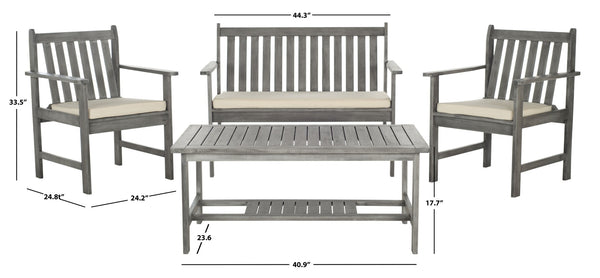 Safavieh BURBANK 4-Piece Outdoor Seating Set with Weather-Resistant Cushions for Stylish Patio Living Grey / Beige PAT7006B