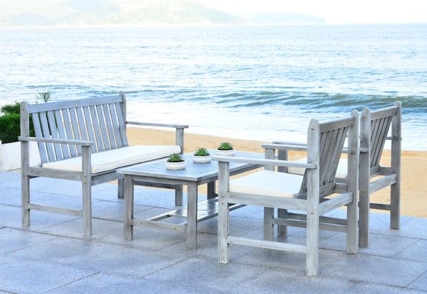 Safavieh BURBANK 4-Piece Outdoor Seating Set with Weather-Resistant Cushions for Stylish Patio Living Grey / Beige PAT7006B