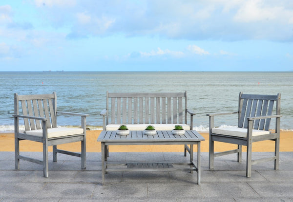 Safavieh BURBANK 4-Piece Outdoor Seating Set with Weather-Resistant Cushions for Stylish Patio Living Grey / Beige PAT7006B
