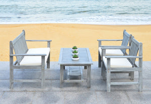 Safavieh BURBANK 4-Piece Outdoor Seating Set with Weather-Resistant Cushions for Stylish Patio Living Grey / Beige PAT7006B